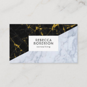 Svart och Grått Marble Geometric Design Visitkort