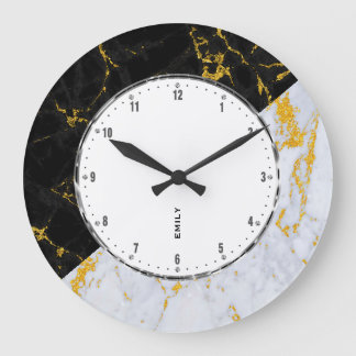 Svart och Grått Marble, geometrisk design med Guld Stor Klocka