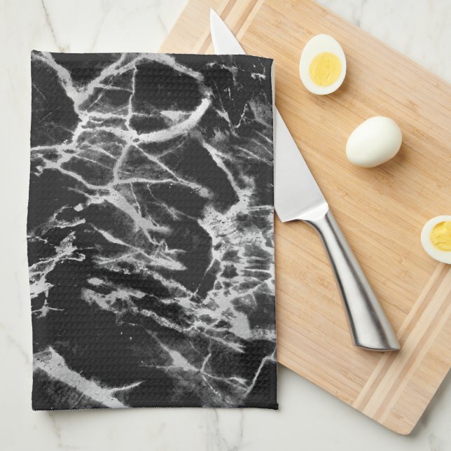 Svart och Grått Marble Kökshandduk (Vikt i Fjärdedel)