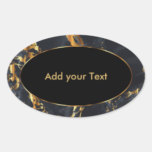 Svart och Grått Marble med Guld accents Ovalt Klistermärke