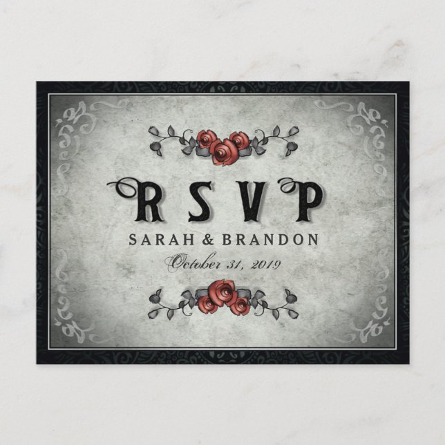 Svart och Grått matchande Halloween-OSA-postkort Inbjudan Vykort (Framsida)