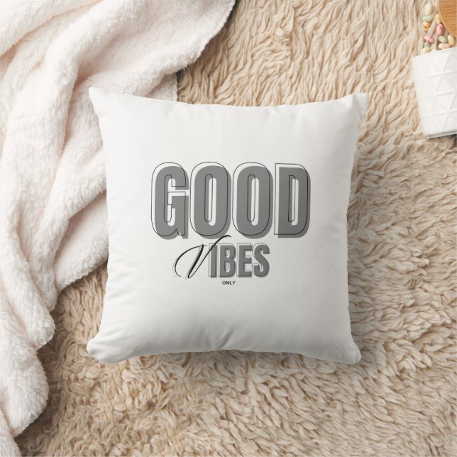 Svart och Grått Minimalist Good Vibes Dekorativ ku Kudde (Filt)