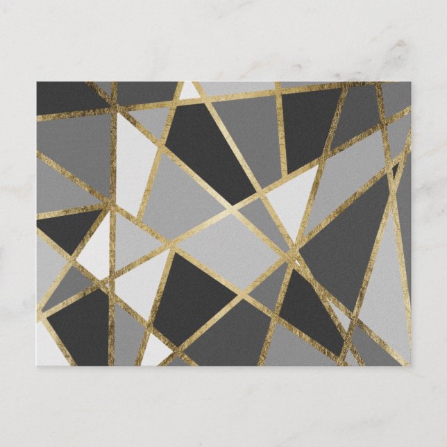 Svart och Grått Modern Geo Guld Triangles Vykort (Framsida)