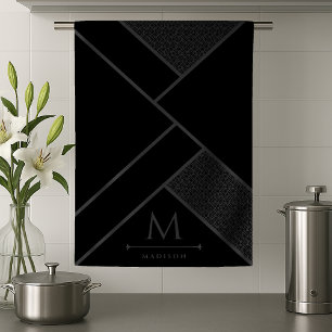 Svart och Grått Modern Geometric Vågigt böjt Linje Kökshandduk