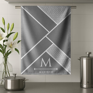 Svart och Grått Modern Geometric Vågigt böjt Linje Kökshandduk