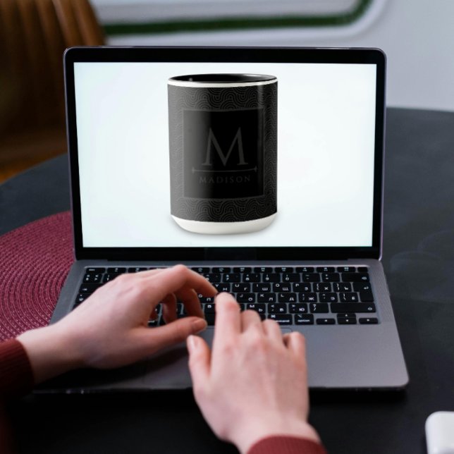 Svart och Grått Modern Geometric Vågigt böjt Linje Mugg (Skapare uppladdad)