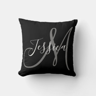 Svart och Grått Modern Monogram Kudde