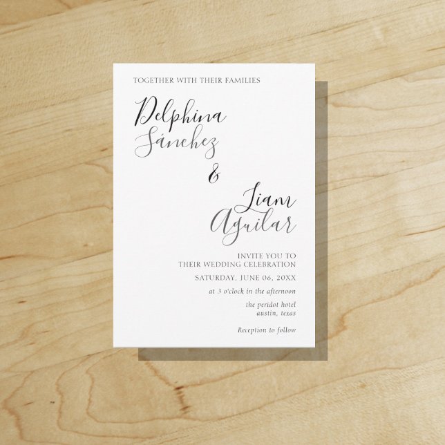 Svart och grått modernt bröllopsinbjudan på budget inbjudningar ("Everyday is abundantly beautiful." 
Sincerely Best Wishes from Lucky Design World)