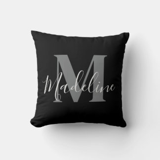 Svart Och Grått Monogram Elegant Kudde