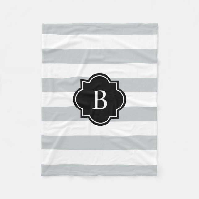 Svart och Grått Monogram Rand | Fleece Blanket (Framsidan)