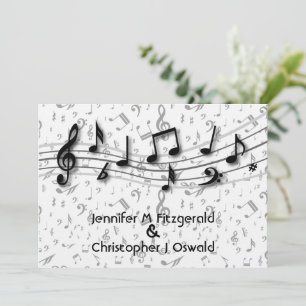 Svart och Grått Musik noter Bröllop Inbjudningar