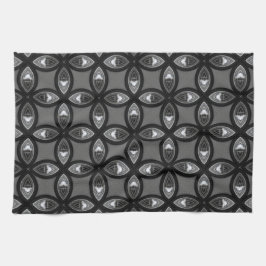 Svart och Grått Petal Mönster Kökshandduk