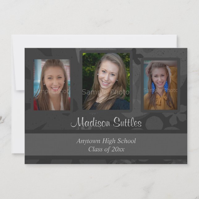 Svart och Grått Photo Studentfest-inbjudan Inbjudningar (Framsida)