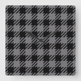 Svart och Grått Play Mönster Fyrkantig Klocka