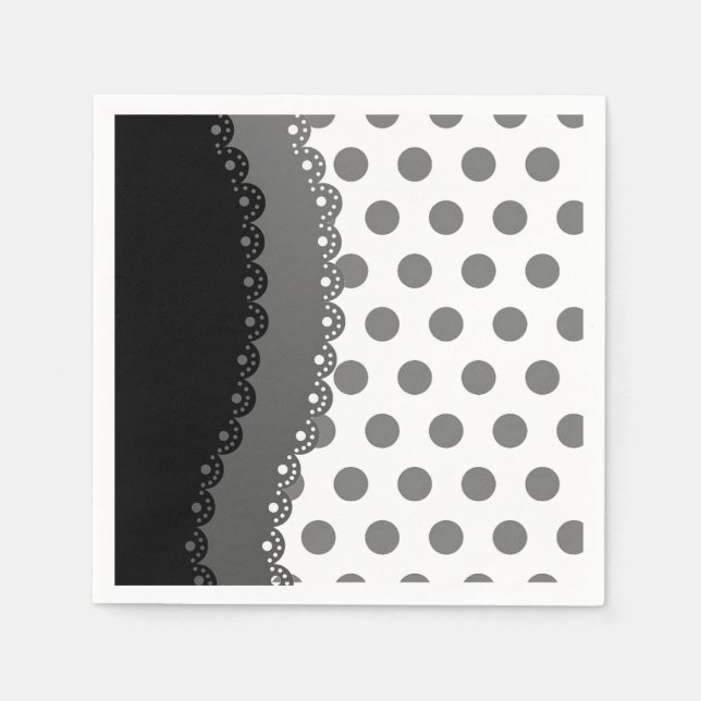 Svart och Grått Polka Dot Papper Napkins Pappersservett (Framsidan)