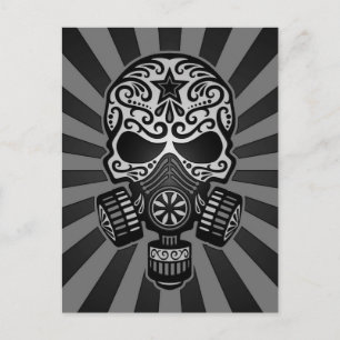 Svart och Grått Post Apokalyptiskt socker Skull Vykort