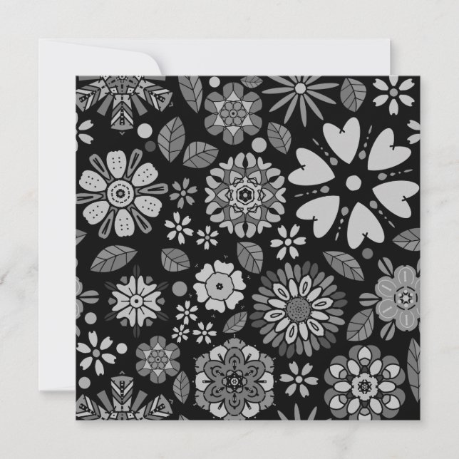 Svart och Grått Retro Blommigt Art utan sjölösa Mö Kort (Framsida)