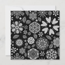 Svart och Grått Retro Blommigt Art utan sjölösa Mö Kort