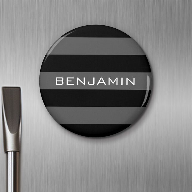 Svart och Grått Rugby Rand med eget namn Magnet (Personalized Fridge Magnet - Party Favor - Add Custom Text)