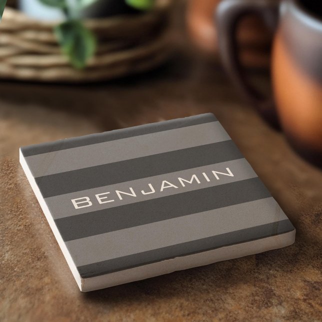 Svart och Grått Rugby Rand med eget namn Underlägg Sten (Custom Stone Coaster)