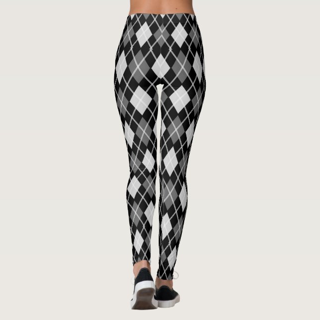 Svart och Grått Sömlösa argyllene Mönster Leggings (Baksida)