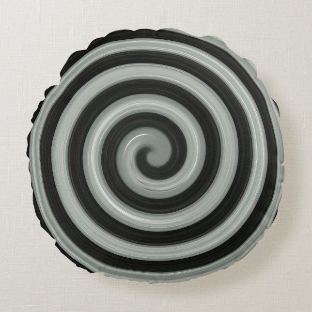Svart och grått spiral rund kudde (Framsidan)