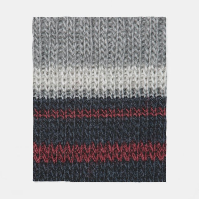 Svart och grått- stickade ull med röd och vit st fleecefilt (Framsidan)