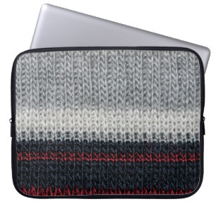 Svart och grått- stickade ull med röd och vit st laptop fodral