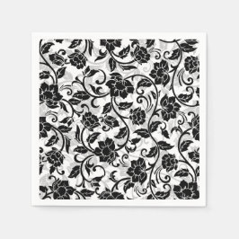 Svart och Grått Swirling Flowers Pappersservett