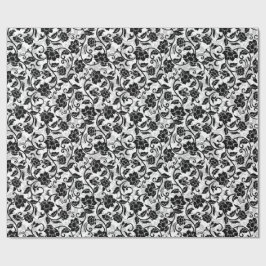 Svart och Grått Swirling Flowers Wrapping Papper Presentpapper