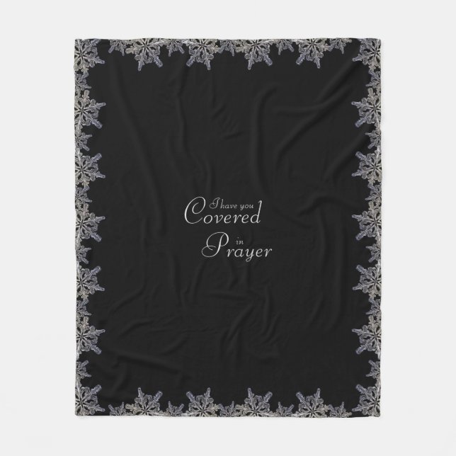 Svart och Grått täckt av Prayer Crystal Snowflake Fleecefilt (Framsidan)