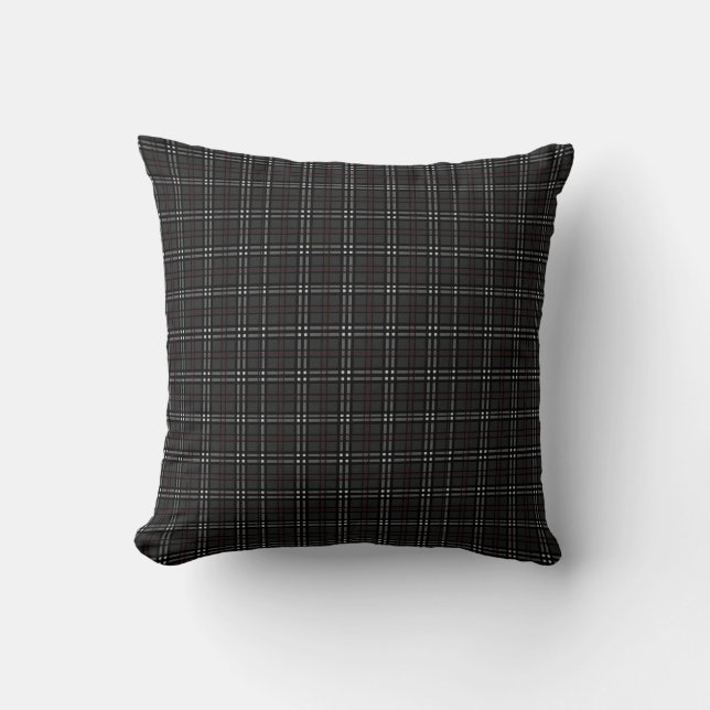 Svart och Grått Tartan mönster Kudde (Framsida)