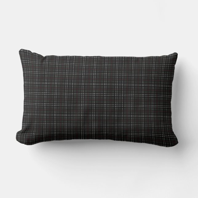 Svart och Grått Tartan mönster Lumbarkudde (Framsida)