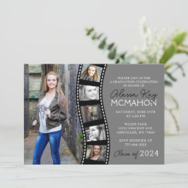 Svart och Grått Unik filmremsa 6 Photo Studenten Inbjudningar