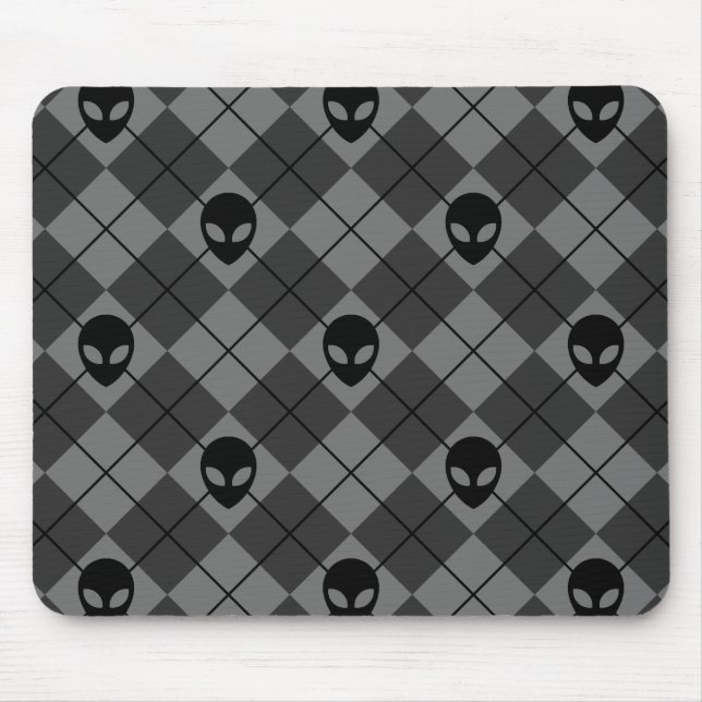 Svart och Grått Utomjording Argyle Mönster Musmatta (Framsidan)