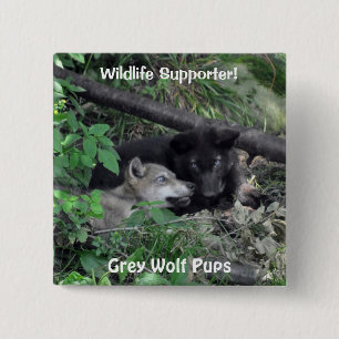 Svart och Grått Varg Valper Wildlife Collector Pin Knapp
