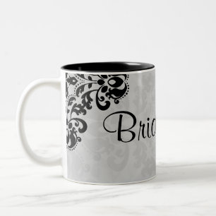 Svart och grått victorian damask bridesmaid bröllo Två-Tonad mugg