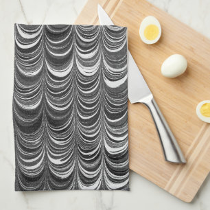 Svart och Grått Wave Rand Art Kitchen Towel Kökshandduk
