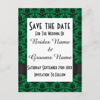 Svart och grön damaskus "save the date" meddelande vykort