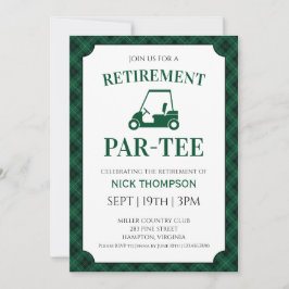 Svart Och Grön Gingham Golf Pensionärsfest Inbjudningar