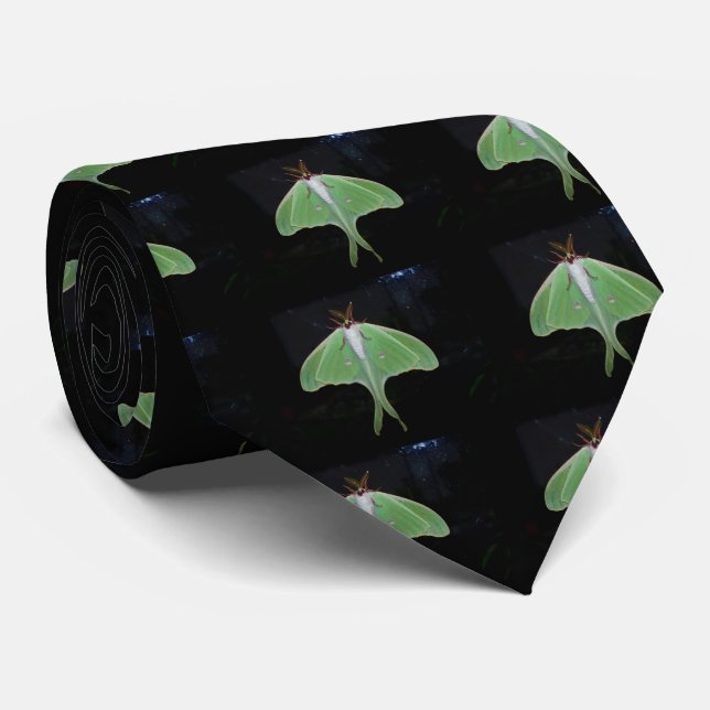 Svart och grön Luna Moth-halsduk Slips (Rullad)