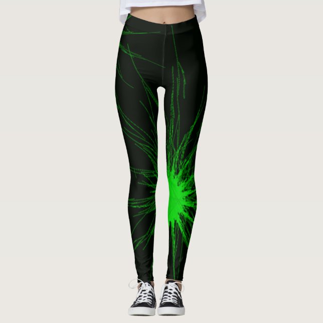 Svart och grön neondamasker leggings (Framsida)