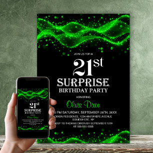 Svart och grön överraskning 21-årsfest inbjudningar