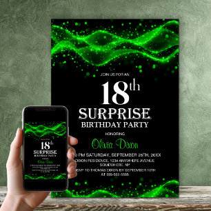 Svart och grön överraskningsfest för 18-årsdag inbjudningar