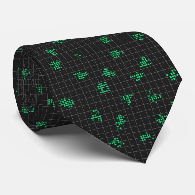 Svart och grön retro-pixlad matriskod  slips (Rullad)