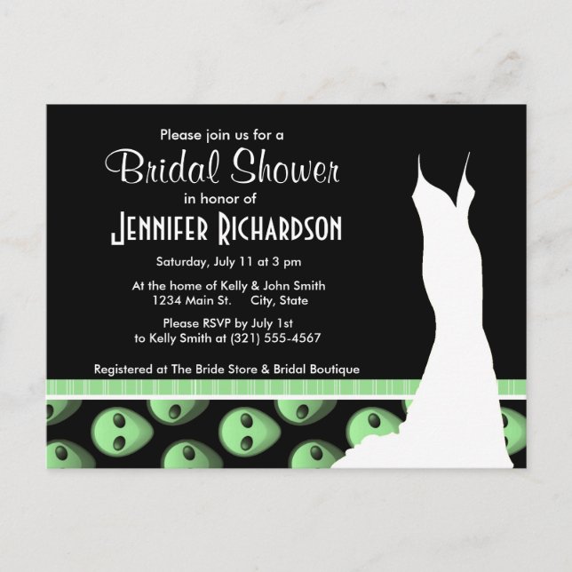 Svart och Grönt Alien Inbjudan Vykort (Framsida)