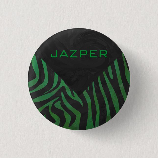 Svart och Grönt av Zebra Monogram Knapp (Framsida)
