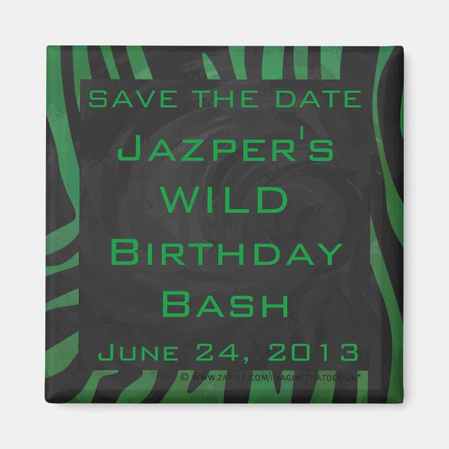 Svart och Grönt av Zebra Monogram Magnet (Framsidan)