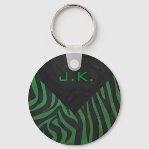 Svart och Grönt av Zebra Monogram Nyckelring