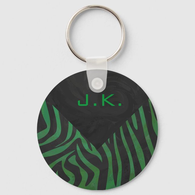 Svart och Grönt av Zebra Monogram Nyckelring (Framsida)